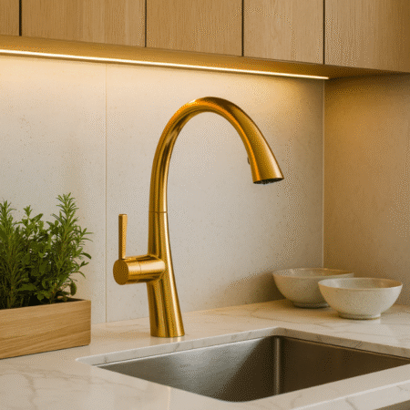 Misturador Lablanco Monocomando Aço Inox 304 Cozinha Bica Móvel e Retratil Dourado