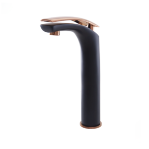 Misturador Monocomando Lablanco de Mesa Bica Alta Semi Round Curve Preto Matte com Rose Gold Polido
