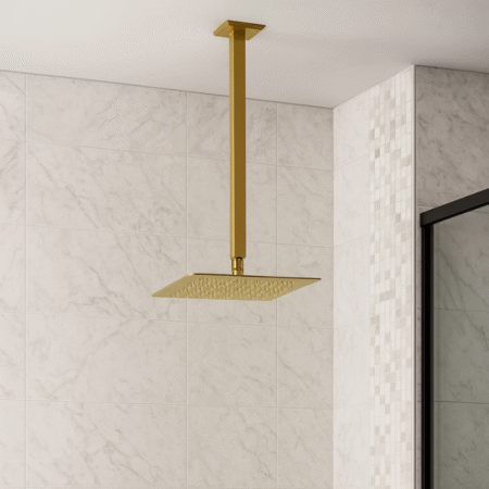 Chuveiro Lablanco em Aco Inox Square - 200x200mm de Teto Dourado
