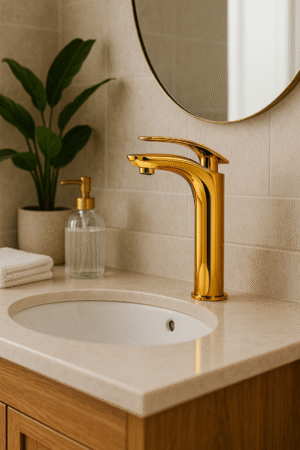 Misturador Lablanco Monocomando Aço Inox 304 Banheiro Bica Alta Cromado Dourado