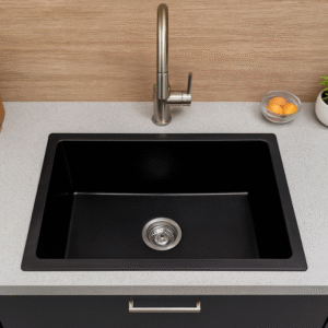 Cuba de Quartzo Lablanco 550x450x200mm Preta com sifao e valvula (R)