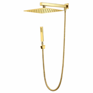 Chuveiro com Haste e Desviador Lablanco 300x300 mm de Parede Magma Square Dourado Polido