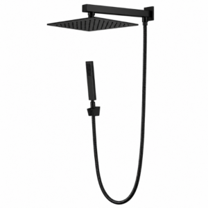 Chuveiro com Haste e Desviador Lablanco 300x300 mm de Parede Magma Square Preto Matte
