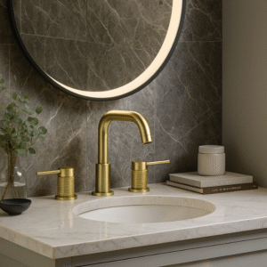 Misturador Lablanco Monocomando Imperium Aco Inox 304 Banheiro Bica Baixa Escovado Gold Champagne