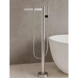 Misturador Lablanco Monocomando Orbe de Piso Banheira Aco Inox 304 Cromado com Rose Gold