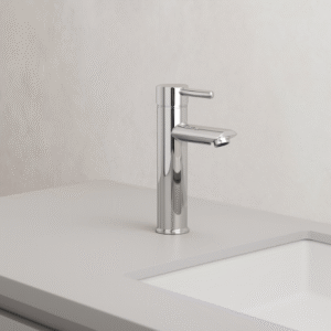 Misturador monocomando em Aço Inox Bica Média p/ banheiros e lavabos