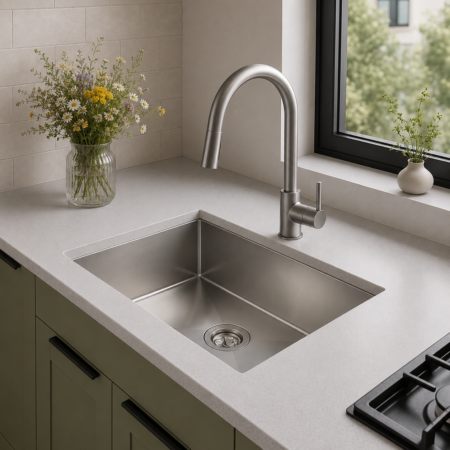 Cuba Lablanco em Aco Inox 304 Basic Escorredor Valvula com cesto e dosador deter (600x450x220mm) (R)