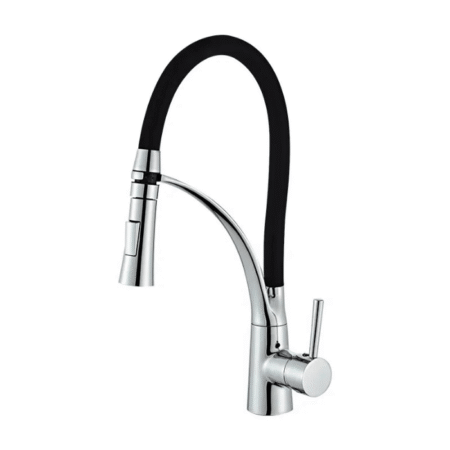 Misturador Monocomando Lablanco de Mesa Bica Alta Móvel e Retratil Preto Matte e Cromado Polido